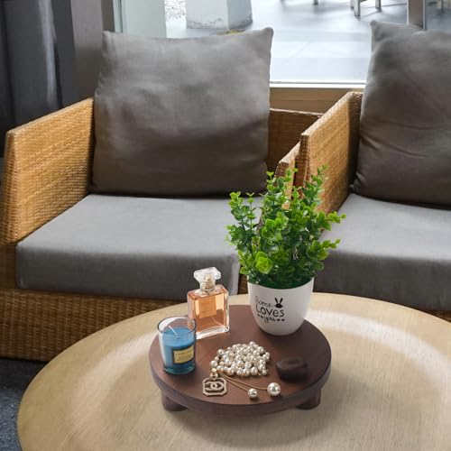 Wood Riser for Decor, 2 Pack Wood Pedestal Stand for Display, Round Wooden Tray for Kitchen Counter, Wooden Pedestal Stand for Plant Pot Indoor (Round - Brown)
