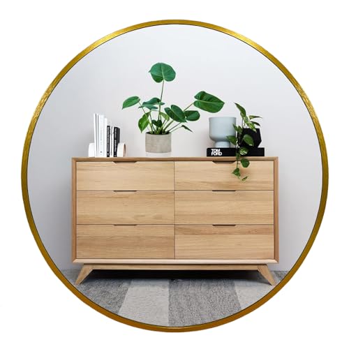 Oruii Round Mirror, 20 inch Glold Circle Mirror, Bruhsed Gold Metal Frame - color: Gold, size: 20"L x 20"W