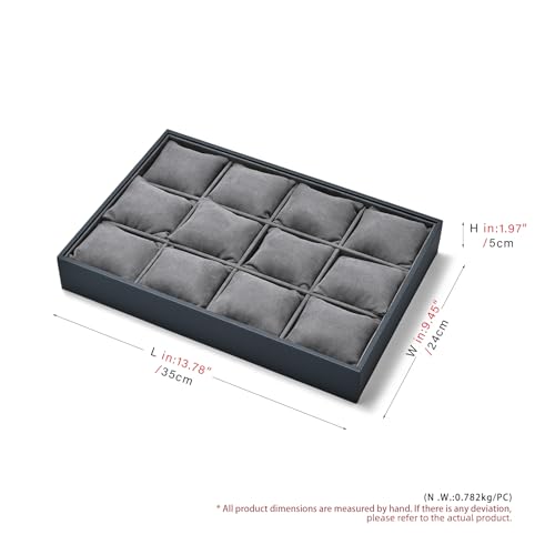 Grey Microfiber 12-Slot Removable Pillow Watch Storage Tray - size: 12 Grid with Pillow