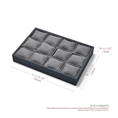 Grey Microfiber 12-Slot Removable Pillow Watch Storage Tray - size: 12 Grid with Pillow