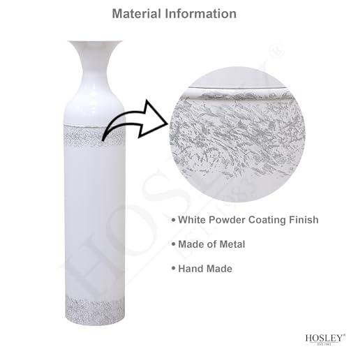 Hosley 24 Inch High White wash Metal Bottle Floor Vase. Ideal for Country Farmhouse Setting, Wedding Gift Special Occasion Home Office Dried Floral Arrangements - color: White
