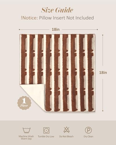 Fall Embroidered Throw Pillow Cover 18x18 Inch, Brown Striped - color: Brown Striped, size: 18" x 18" (Pack of 1)