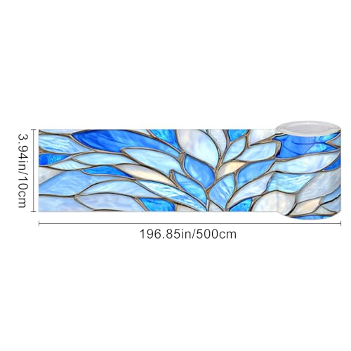 HOMETITUTE Peel and Stick Wallpaper Border 4x196in Blue Glass Pattern - color: Leaf texture