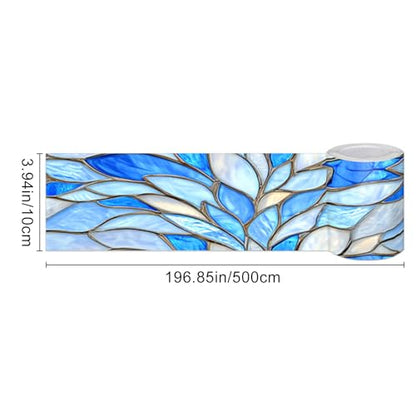 HOMETITUTE Peel and Stick Wallpaper Border 4x196in Blue Glass Pattern - color: Leaf texture