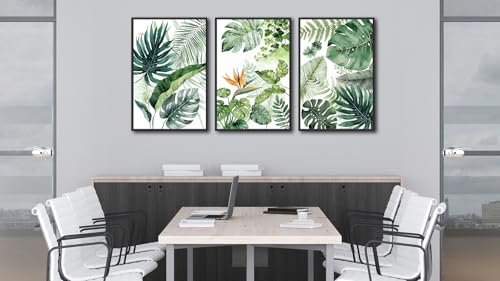 Large Framed Botanical Wall Art, Tropical Plants Canvas Prints, 16"x24"x3 - color: green, size: 16"x24"x3 Framed