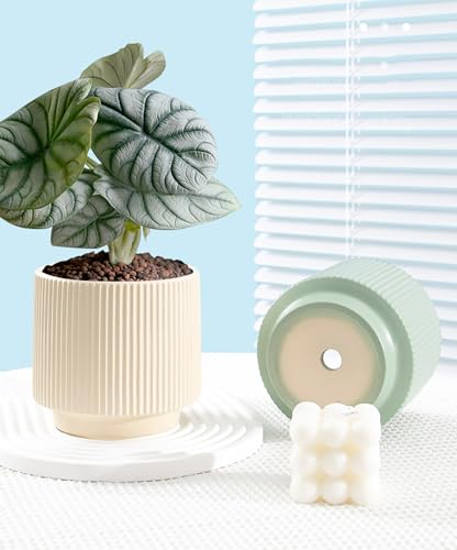 Ceramic 4.9+6.3 inch Planters, Modern Home and Office Flowerpot, Indoor and Outdoor Flowerpot with Drainage Hole (Light Yellow) - color: Light Yellow