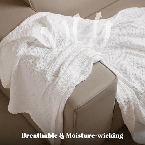 PHF Lightweight 100% Cotton Waffle Throw Blanket for Couch, White - color: 02 White, size: Throw(50"x60")