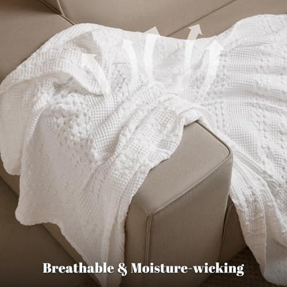 PHF Lightweight 100% Cotton Waffle Throw Blanket for Couch, White - color: 02 White, size: Throw(50"x60")