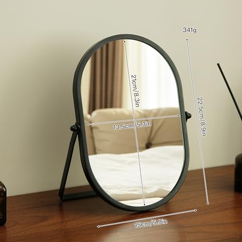 Oval Vanity Mirror with Stand, Metal Frame (Black, 5.9 x 8.9 inches) - color: Black, size: 8.9"L x 5.9"W
