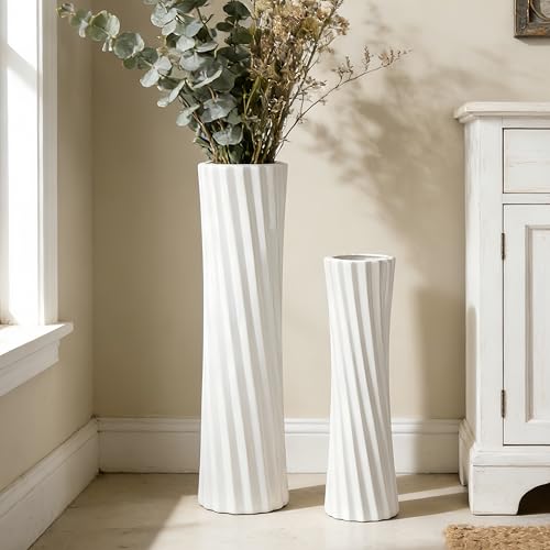 White Tall Ceramic Floor Vase, 15.7 Inch, Spiral Design - color: Shape 2, size: 16 Inch