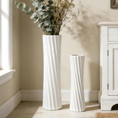 White Tall Ceramic Floor Vase, 15.7 Inch, Spiral Design - color: Shape 2, size: 16 Inch