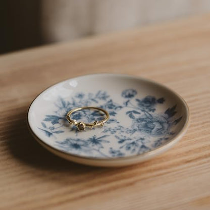 Sweet Water Decor Blue Delft Jewelry Dish Tray - Ceramic Ring Dish for Bridal Shower, Wedding, and Home Decor - Elegant Jewelry Holder & Organizer for Women - style: Blue Delft