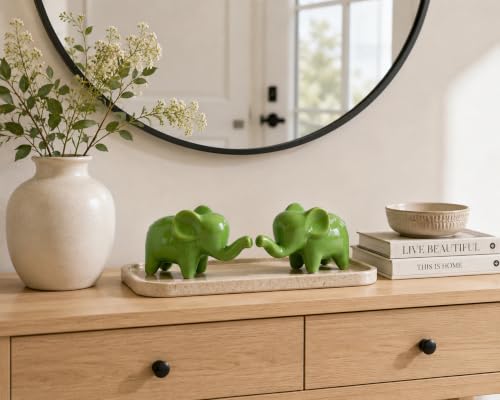 4 Inch Green Ceramic Elephant Figurines Set of 2 - color: Green