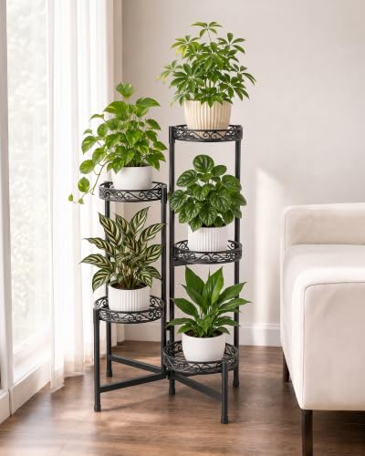 Bamworld Plant Stand Indoor Outdoor 5 Tier Corner Plant Shelf Metal Holder - color: Black Openwork, size: 5 Tiers