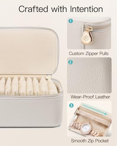 VLANDO Travel Jewelry Case with Clear 12 Velvet Bags,White - color: 12PCS-White