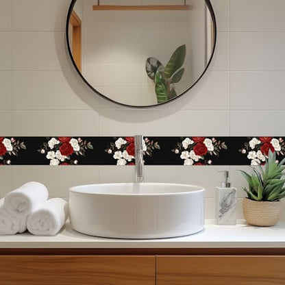 HOMETITUTE Peel and Stick Wallpaper Border 4x196in Red Rose Pattern - color: rose pattern