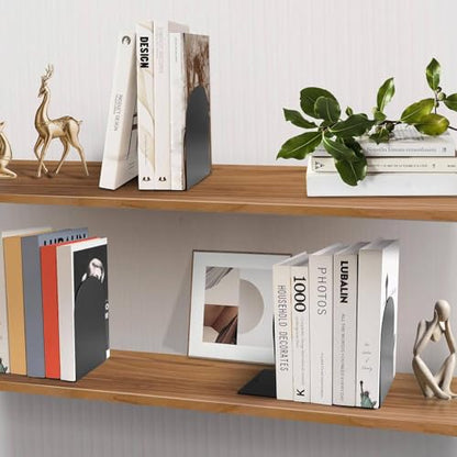 Chunful Modern Metal Book Ends for Shelves, 6 Pcs, Black, 5.5*3.75*2.25inch