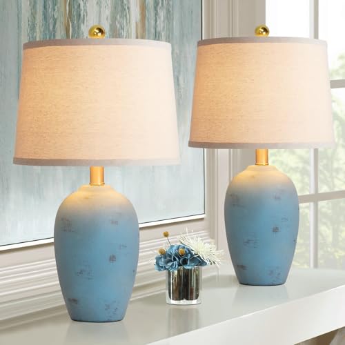 AIEAMPDO 21'' Set of 2 Coastal Small Ceramic Lamps for Bedroom - color: Light Blue