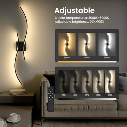 10000mAh Battery Operated Wall Sconces Set of 2, Black, 31.5 Inch - color: Black, size: 31.5in