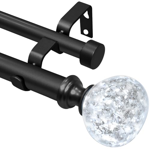 Black Double Curtain Rod 28-48 Inch Heavy Duty Foil Resin Finial - color: Matte Black, size: 28-48"