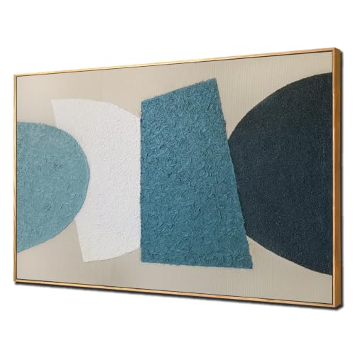 LEVERUP Square Pattern Painting Art Modern Abstract Wall Artwork Colorful Wall Decorations for Dining Room Living Room Kitchen 32×40 Inchs Ready To Hang - color: blue and white, size: 42"L x 34"W
