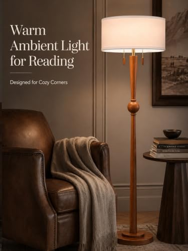MOFFE Solid Wood Floor Lamp for Living Room,Pull Chains Standing Lamp - color: Amber Walnut