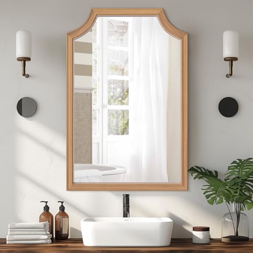 WallBeyond Scalloped Wood Mirror for Small Bathroom Vanity 20x30 Inch Rectangle Wall Mirror Decor for Hallway Bedroom Living Room Home (Honey-Colored) - color: Honey G, size: 30"L x 20"W