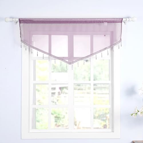 Molaxhome Swag Curtain Scalloped Curtain Valance Drape Sheer Lace Panel 1pc - color: Modena