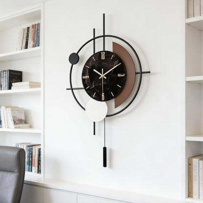 Wall Clock, Silent Quality Quartz Battery Operated with Pendulum, Large Wall Clock for Living Room Kitchen Home Bathroom Bedroom Wall Decor, 18x29.5inch(Black) - size: 18x29.5in