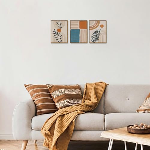Boho Abstract Botanical Framed Canvas Wall Art Set of 3, 12x16 inch - color: Boho Blue, size: 12"x16"Natural