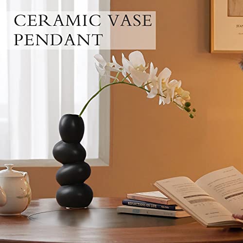 Notakia Ceramic Flower Vase for Home Decor - Handcrafted Cobblestone Shape Vase Centerpiece for Wedding, Decor，Home Decor Living Room, Home, Office, Centerpiece,Table (Black Vase)