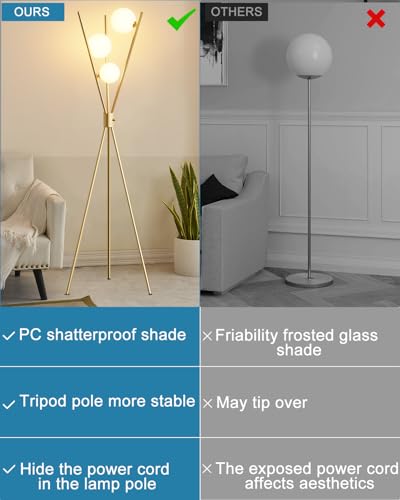 Lightdot Gold Tripod Floor Lamp Stepless Dimmable Globe Floor Lamp Modern - color: Gold-79A