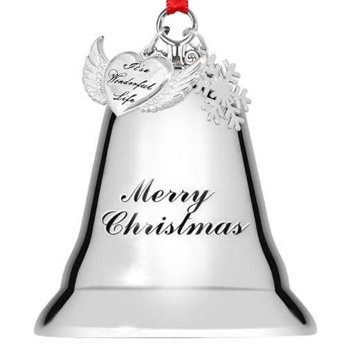 Styleonme Christmas Bells Ornament 2025 – Heart-Shaped Angel Wings with Snowflakes, Inspired by It's a Wonderful Life, Silver Holiday Decoration Bells - color: Silvery With Bells, Snowflakes, & Love Pendants