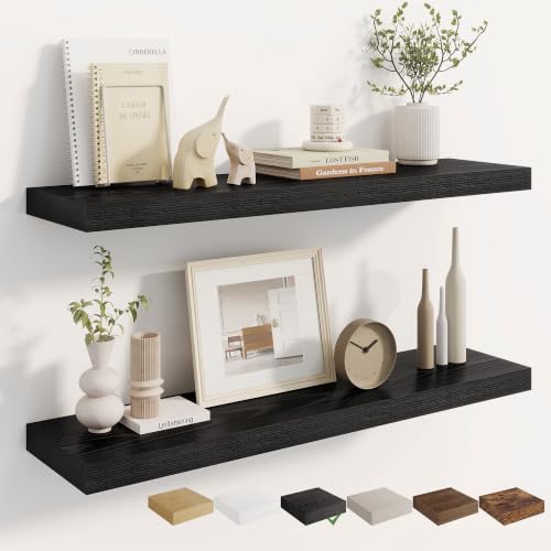 Dreamland 36 Inches Wall Mounted Wood Floating Shelves, Black, 2 Pack - color: Black, size: 36in