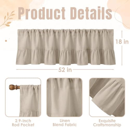 Emvency Modern Valances for Windows, Line Ruffle Hem, 2 Pack 52x18 Inch, - color: Beige Modern