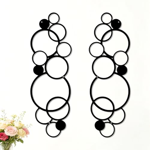 ELENWYNN 2 Pcs Abstract Metal Wall Decor, Minimalist Hanging Single Line Art, Modern Geometrical Sculptures Painting for Living Room Bedroom Bathroom Study Home Ornamental-Black,17.3x5.7in - color: 2-Pcs Abstract Circle