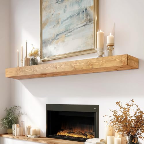 60x8x3in Rustic Fireplace Mantel Pine Wood, Natural Wood - color: Natural Wood, size: 60x3x8-hollow