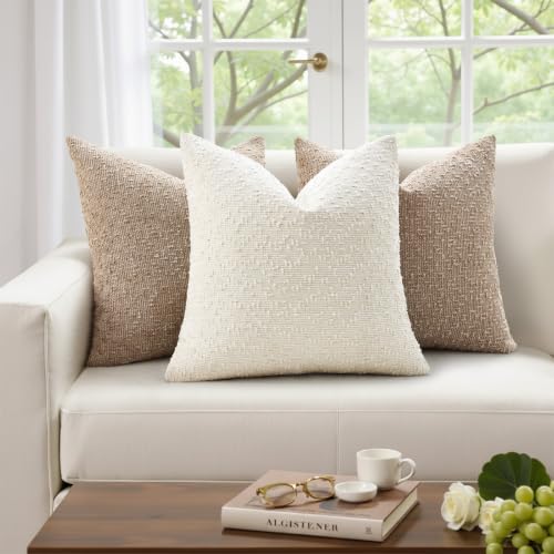 decorUhome Textured Cream White Chenille Throw Pillow Covers 18x18 Set of 2 - color: Cream White, size: 18" x 18" (Pack of 2)