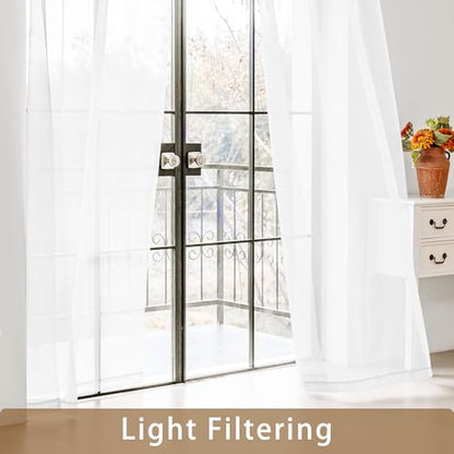 White Sheer Curtains 63 Inch Length Rod Pocket - color: White, size: 42"W x 63"L (Pack of 2)