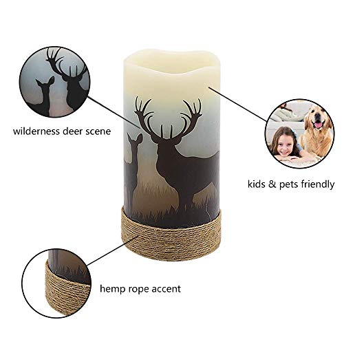 GenSwin Flameless Led Candles with Hemp Rope & Timer Deer Moose Bear - color: Deer