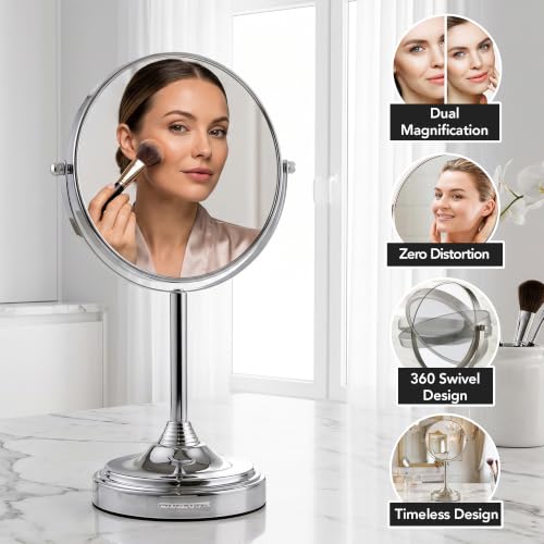 OVENTE 7" Tabletop Magnifying Makeup Mirror, Polished Chrome MNLCT70CH1X7X - color: Polished Chrome, size: 13.3"L x 6.5"W, style: Non-Lighted
