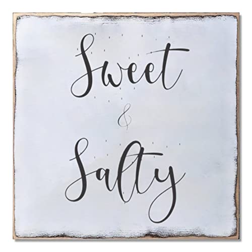 Wooden Sign Vintage Wall Plaque Sweet and Salty Wood Sign Wall Hanging Home Decor for Farmhouse 16x16inch