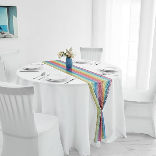 Pufogu 12 x 72 inches Rainbow Sequin Table Runner, 2 Packs - color: Rainbow