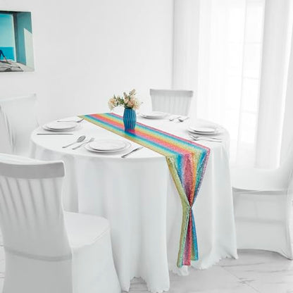 Pufogu 12 x 72 inches Rainbow Sequin Table Runner, 2 Packs - color: Rainbow