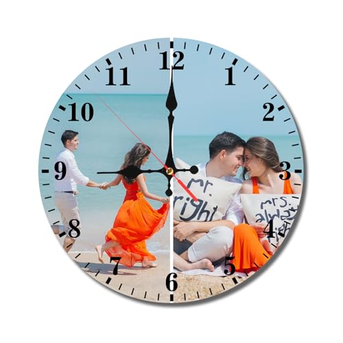 Custom Clock Customized Wall Clocks Personalized Your Photo Text Name Silent (10 12 inch), PVC, Dial Plate Optional (2 Photo) - size: 2 photo