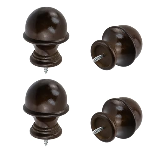 T Tulead Wooden Curtain Rod Finials Drapery Rod Brackets, Brown, 4PCS - color: Brown-4pcs