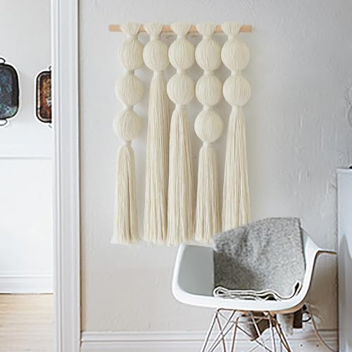 Jakalin Macrame Wall Hanging Boho Tassel White Fiber Wall Art 19.6"x15.7" - color: Ivory