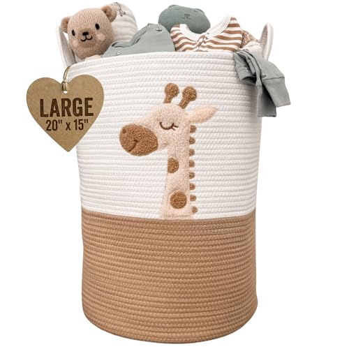 Giraffe Baby Laundry Basket, Tall Woven Rope Nursery Hamper, 20x15 in - color: Giraffe
