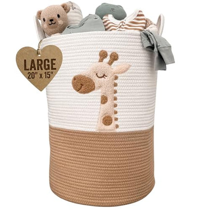 Giraffe Baby Laundry Basket, Tall Woven Rope Nursery Hamper, 20x15 in - color: Giraffe