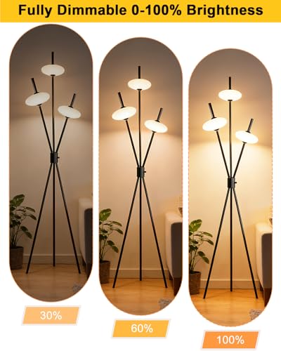 Lightdot Tripod Floor Lamp Stepless Dimmable Black Standing Tall Lamps with 3PCS Elliptical Lampshades Mid Century Modern Floor Lamps for Living Room/Bedroom/Sofa Beside/Corner Decor - color: Black-79E